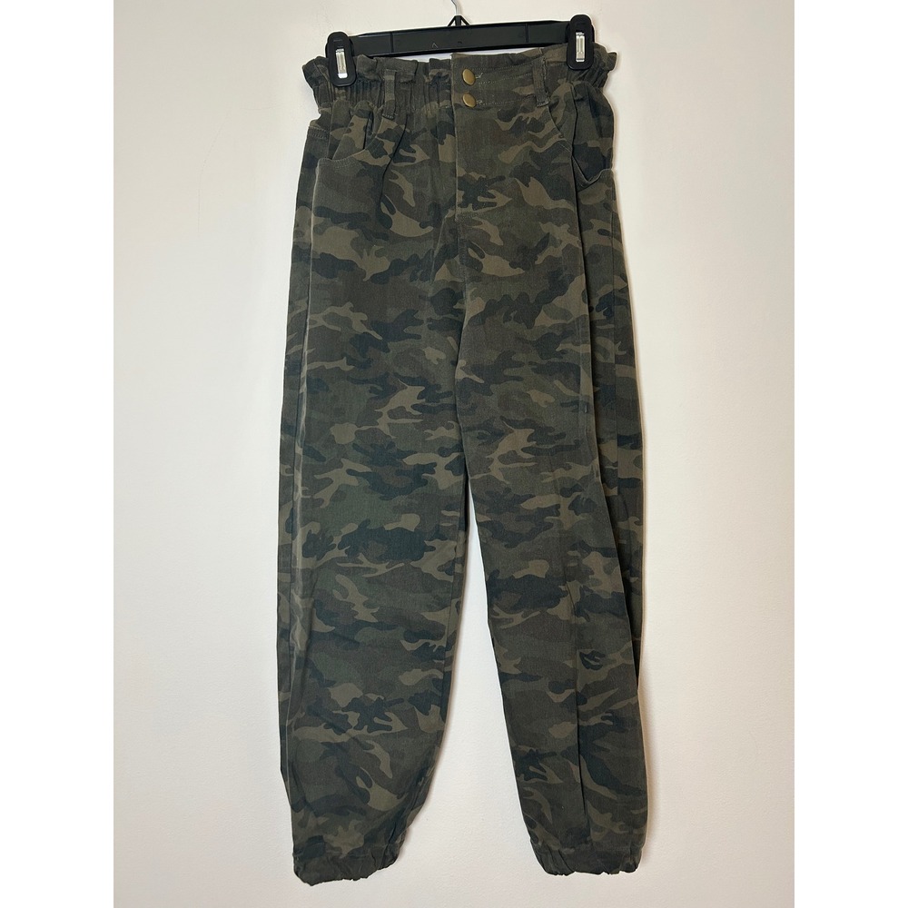 Vici Camo Paperbag Waist Joggers - Green & Black